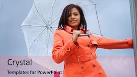  Presentation with rainy day - Colorful slide deck enhanced with wearing an orange tench coat backdrop and a  colored foreground