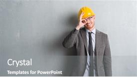  Presentation with young man on the phone - PPT theme with wearing architect outfit and helment background and a  colored foreground