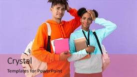  Presentation with african violet - Beautiful presentation featuring wearing backpacks holding exercise books backdrop and a red colored foreground