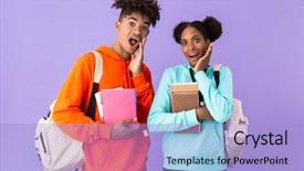  Presentation with african violet - Audience pleasing presentation theme consisting of wearing backpacks holding exercise books backdrop and a light blue colored foreground