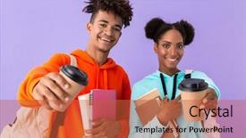  Presentation with african violet - Presentation theme enhanced with wearing backpacks holding exercise books background and a red colored foreground
