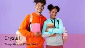  Presentation with african violet - Presentation theme having wearing backpacks holding exercise books background and a red colored foreground