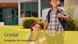  Presentation with school backpacks - Colorful presentation theme enhanced with wearing backpacks ready for school backdrop and a yellow colored foreground