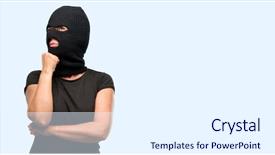  Presentation with new client interview wearing mask - Audience pleasing slide deck consisting of wearing balaclava ski mask thinking backdrop and a white colored foreground