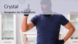  Presentation with new client interview wearing mask - Slide deck consisting of wearing balaclava stealing valuable thing background and a  colored foreground