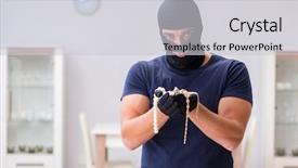  Presentation with stranger things - PPT theme having wearing balaclava stealing valuable thing background and a light gray colored foreground