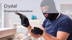  Presentation with internet of things - PPT theme featuring wearing balaclava stealing valuable thing background and a  colored foreground