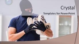  Presentation with internet of things - Theme with wearing balaclava stealing valuable thing background and a  colored foreground