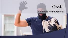  Presentation with internet of things - Slide set enhanced with wearing balaclava stealing valuable thing background and a  colored foreground