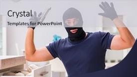  Presentation with lawyer client meeting wearing mask - Colorful presentation theme enhanced with wearing balaclava stealing valuable thing backdrop and a light gray colored foreground