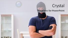  Presentation with new client interview wearing mask - Cool new PPT theme with wearing balaclava stealing valuable thing backdrop and a  colored foreground