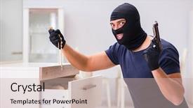  Presentation with futuristic internet of things iot - PPT theme having wearing balaclava stealing valuable thing background and a soft green colored foreground