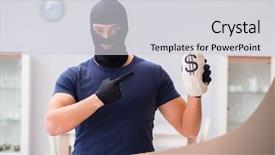  Presentation with futuristic internet of things iot - Slides featuring wearing balaclava stealing valuable thing background and a  colored foreground