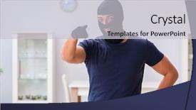  Presentation with new client interview wearing mask - PPT layouts having wearing balaclava stealing valuable thing background and a  colored foreground