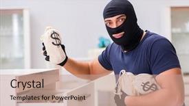  Presentation with internet of things - PPT theme with wearing balaclava stealing valuable thing background and a coral colored foreground