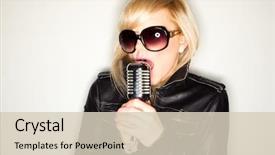  Presentation with black woman - Slide deck featuring wearing black jacket singing rockstar background and a soft green colored foreground