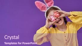  Presentation with bright yellow - Theme having wearing bunny ears on easter background and a violet colored foreground