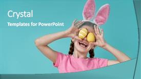  Presentation with easter basket - Amazing PPT theme having wearing bunny ears on easter backdrop and a teal colored foreground