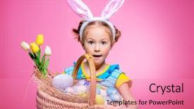  Presentation with happy birthday frame holiday - Slide deck enhanced with wearing bunny ears with basket background and a coral colored foreground