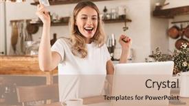  Presentation with earn money for shopping online - Colorful slide set enhanced with wearing casual t-shirt rejoicing backdrop and a soft green colored foreground