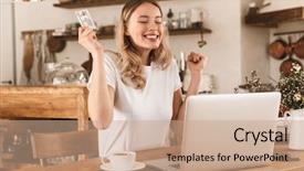  Presentation with cashback online shopping - Slide deck having wearing casual t-shirt rejoicing background and a coral colored foreground