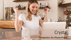  Presentation with cafe - Slide set featuring wearing casual t-shirt rejoicing background and a coral colored foreground