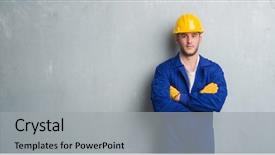  Presentation with young grey maine coon cat - PPT theme consisting of wearing contractor uniform and safety background and a light gray colored foreground