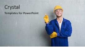  Presentation with grey - Colorful slides enhanced with wearing contractor uniform and safety backdrop and a light gray colored foreground