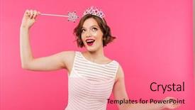 Presentation with magic wand - Theme enhanced with wearing crown and holding magic background and a coral colored foreground