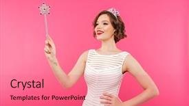  Presentation with magic wand - Slide set with wearing crown and holding magic background and a coral colored foreground