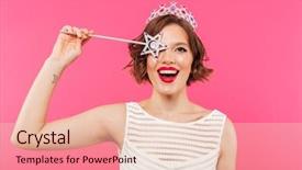  Presentation with magic wand - Colorful presentation design enhanced with wearing crown and holding magic backdrop and a lemonade colored foreground