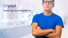  Presentation with airport - Amazing slide deck having wearing eyeglasses at an airport backdrop and a sky blue colored foreground