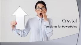  Presentation with photo - Audience pleasing presentation theme consisting of wearing eyeglasses holding blank arrow backdrop and a  colored foreground