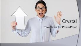  Presentation with pointer - PPT theme featuring wearing eyeglasses holding blank arrow background and a  colored foreground