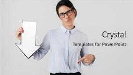  Presentation with pointer - Cool new presentation with wearing eyeglasses holding blank arrow backdrop and a  colored foreground