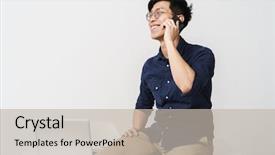  Presentation with table of content - PPT theme featuring wearing eyeglasses sitting at table background and a mint green colored foreground