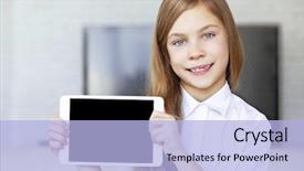  Presentation with ipad - Beautiful PPT layouts featuring wearing formal wear holding ipad backdrop and a light blue colored foreground