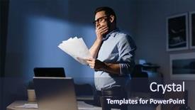  Presentation with documentation - Theme having wearing glassed yawning while work background and a  colored foreground