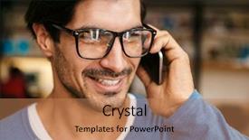  Presentation with handsome - Beautiful PPT layouts featuring wearing glasses at the library backdrop and a coral colored foreground