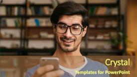  Presentation with library - Theme with wearing glasses at the library background and a tawny brown colored foreground