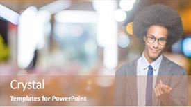  Presentation with african american in computer business - PPT theme consisting of wearing glasses beckoning come here background and a coral colored foreground