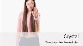  Presentation with hand palm - Cool new PPT theme with wearing glasses doing stop sing backdrop and a white colored foreground