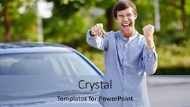  Presentation with drivers - Beautiful slide set featuring wearing glasses holding out car backdrop and a light blue colored foreground