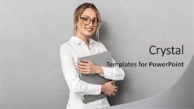  Presentation with successful - Theme consisting of wearing glasses holding paper folder background and a light gray colored foreground