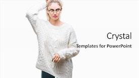  Presentation with question - Colorful PPT layouts enhanced with wearing glasses over isolated background backdrop and a  colored foreground