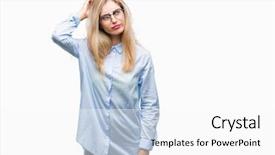  Presentation with young business woman smile show - Beautiful slide set featuring wearing glasses over isolated background backdrop and a white colored foreground