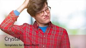  Presentation with glasses - Cool new PPT theme with wearing glasses over isolated background backdrop and a red colored foreground