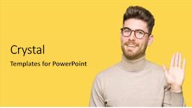  Presentation with business hello - PPT theme featuring wearing glasses waiving saying hello background and a yellow colored foreground