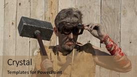  Presentation with steampunk - Presentation theme having wearing glasses with sledge hammer background and a coral colored foreground