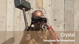  Presentation with steampunk - Audience pleasing PPT theme consisting of wearing glasses with sledge hammer backdrop and a coral colored foreground